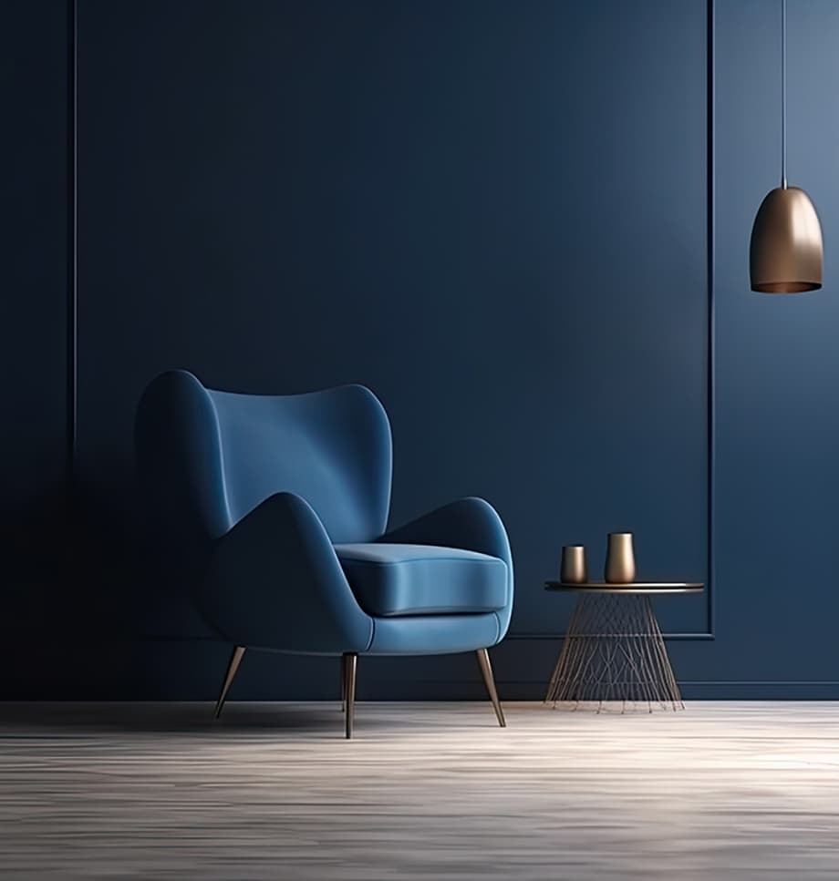 blue armchair on a dark blue background
